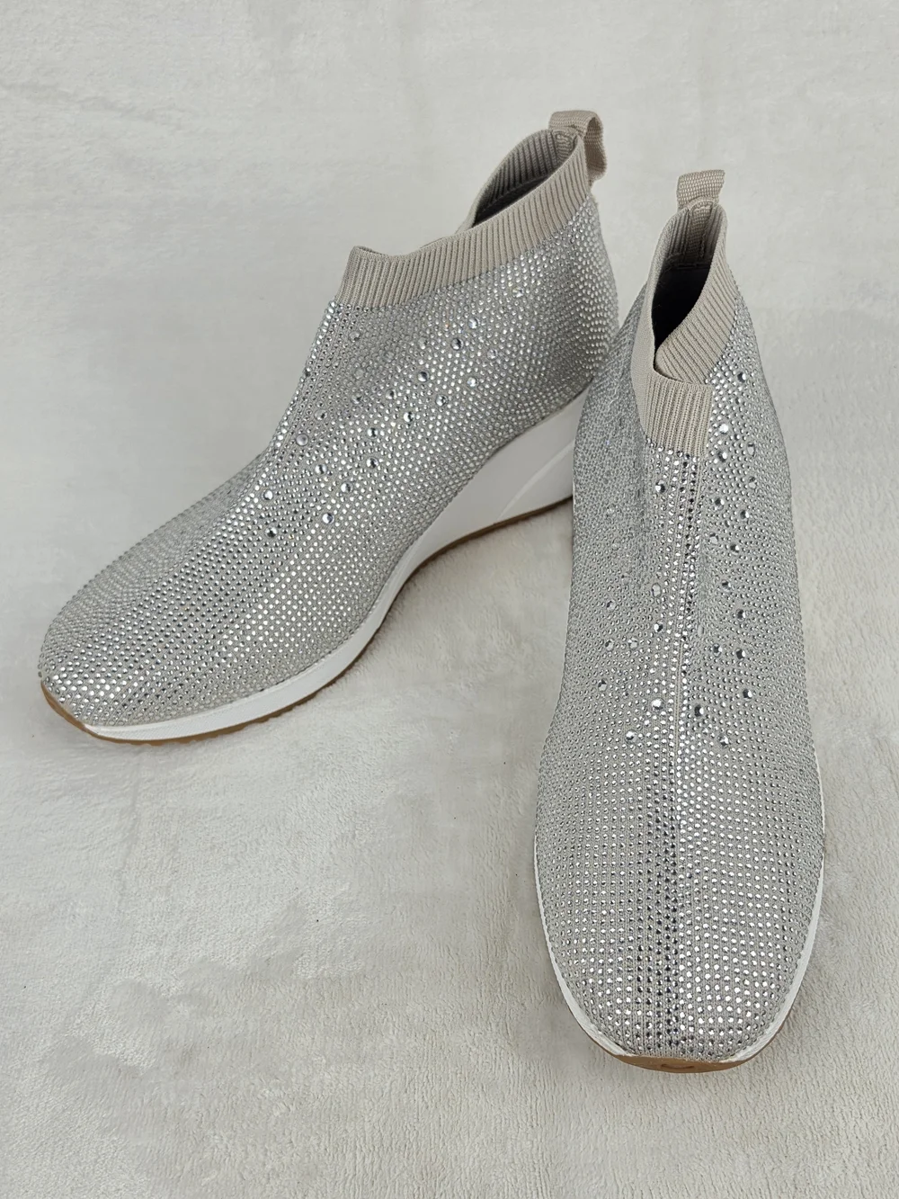 Alex Marie Halika Rhinestone Wedge Sneakers Womens 10M Silver Knit Bootie